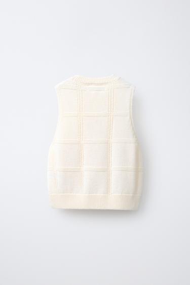 GILET EN MAILLE BRODÉ - Blanc cassé de Zara - Image 1