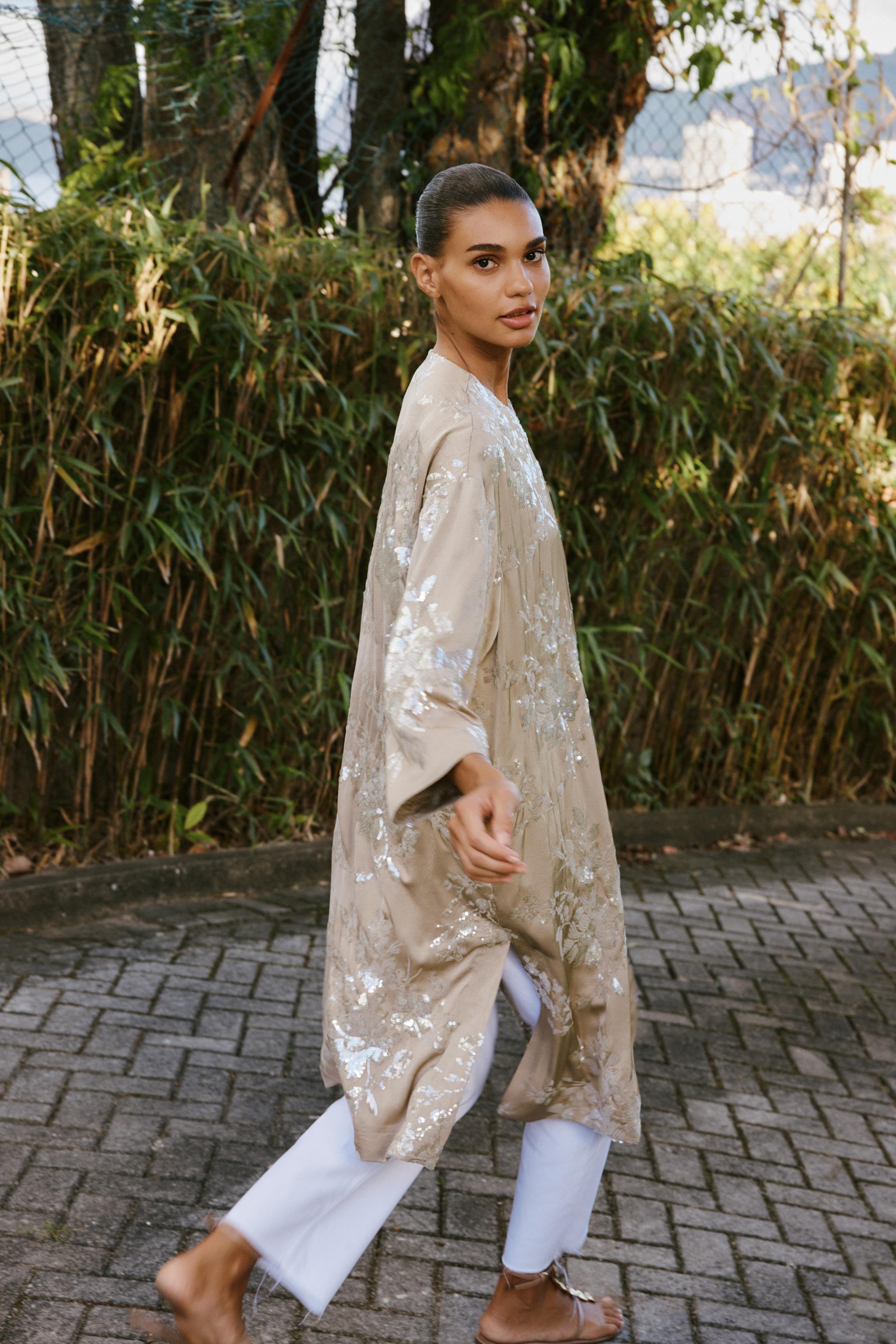 SEQUIN KIMONO COAT - Beige | ZARA United States