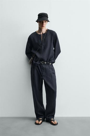 Zara 100% HEMP HENLEY SHIRT - Dark navy - Image 0
