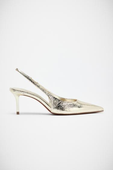 Zara METALLIC-EFFECT SLINGBACK HEELS - Gold