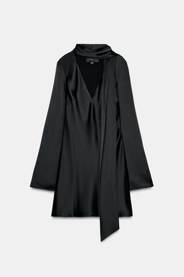 SATIN DRESS WITH FOULARD - Black by Zara