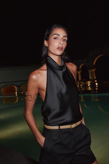 SATIN HALTER TOP - Black by Zara