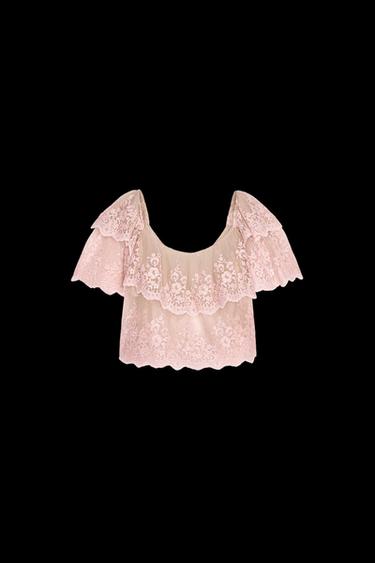 EMBROIDERED RUFFLED TOP - Pinks by Zara - Image 0