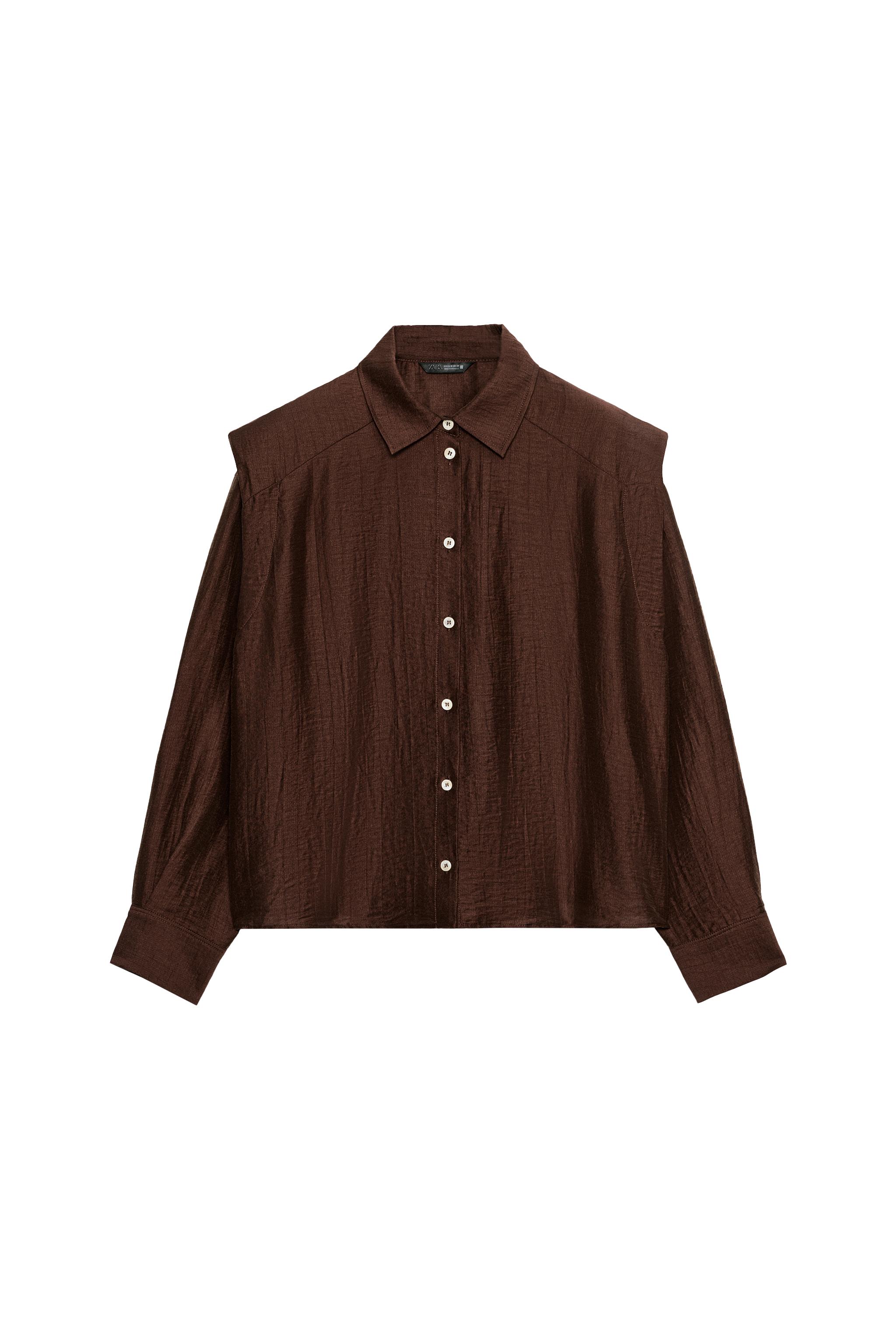 LINEN BLEND SHIRT WITH SHOULDER PADS - Dark khaki | ZARA South Africa