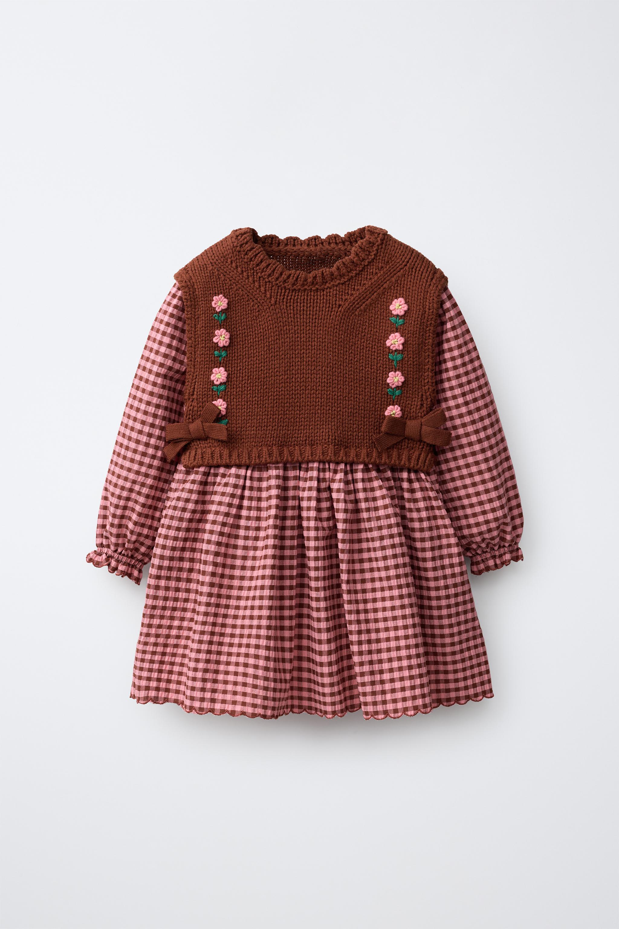 ROBE BIMATIÈRE CARREAUX VICHY ET FLEURS BRODÉES
