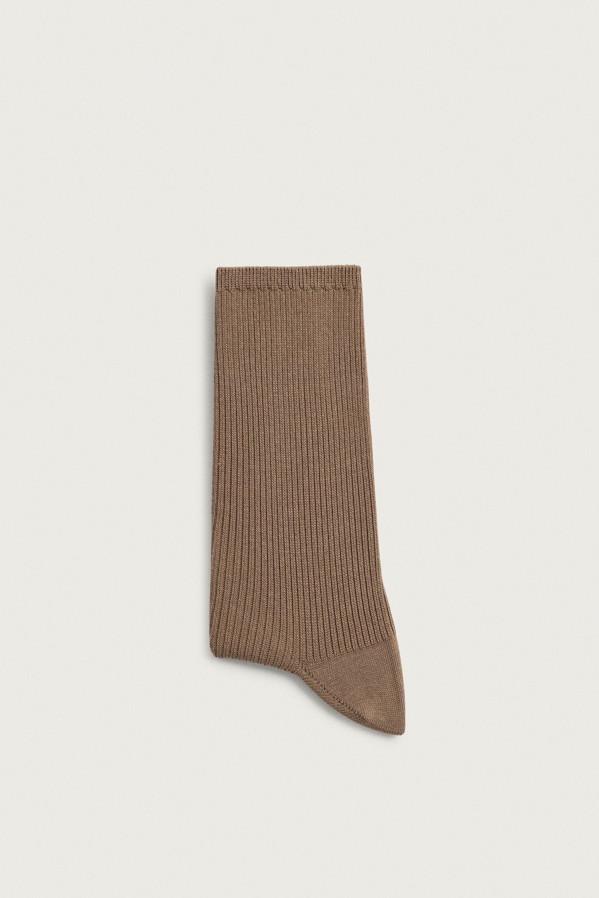 COTTON BLEND RIBBED SOCKS — Dark tan