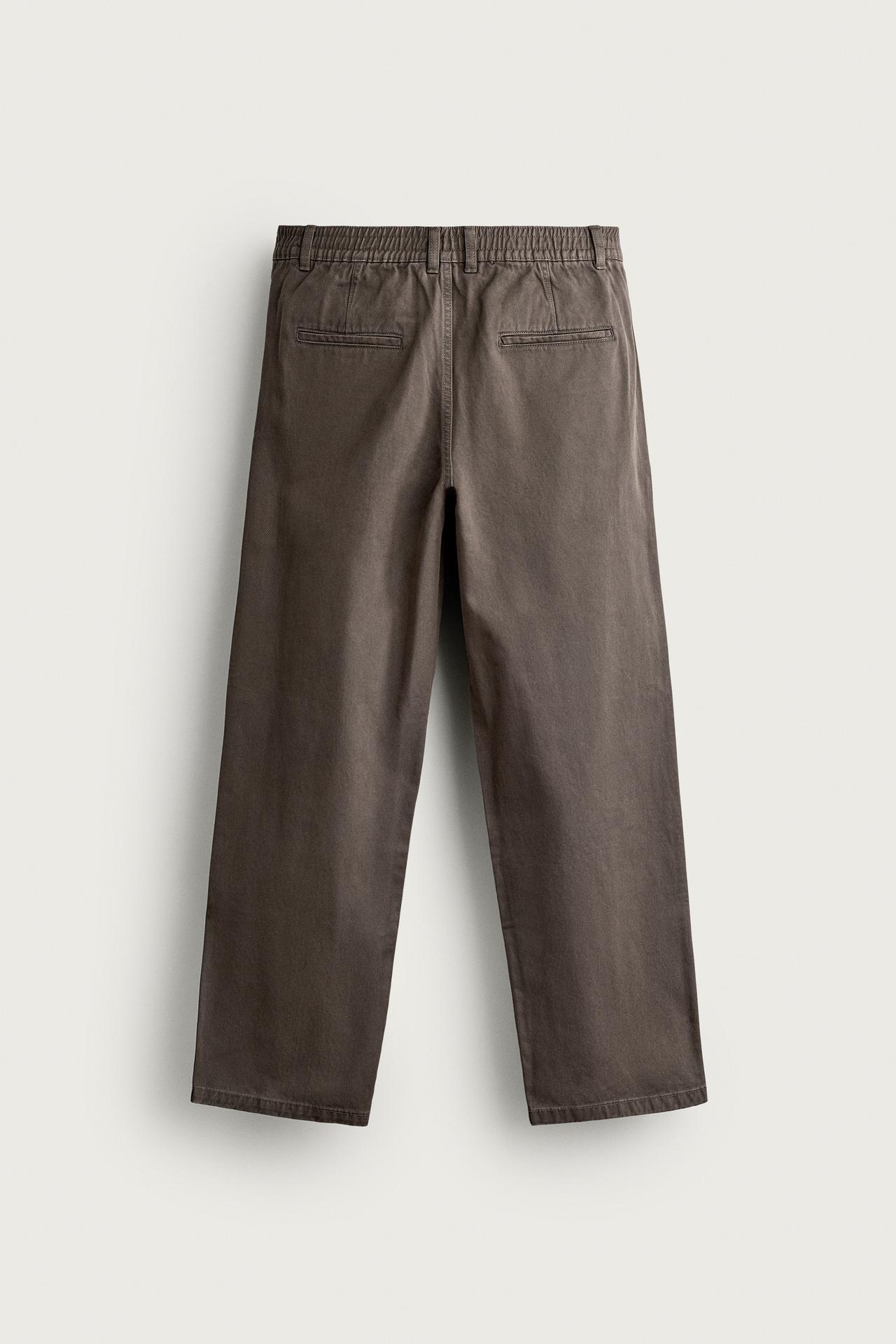 WASHED PLEATED RELAXED-FIT PANTS — Dark tan