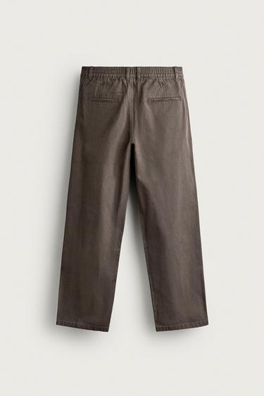 WASHED PLEATED RELAXED-FIT PANTS — Dark tan 2