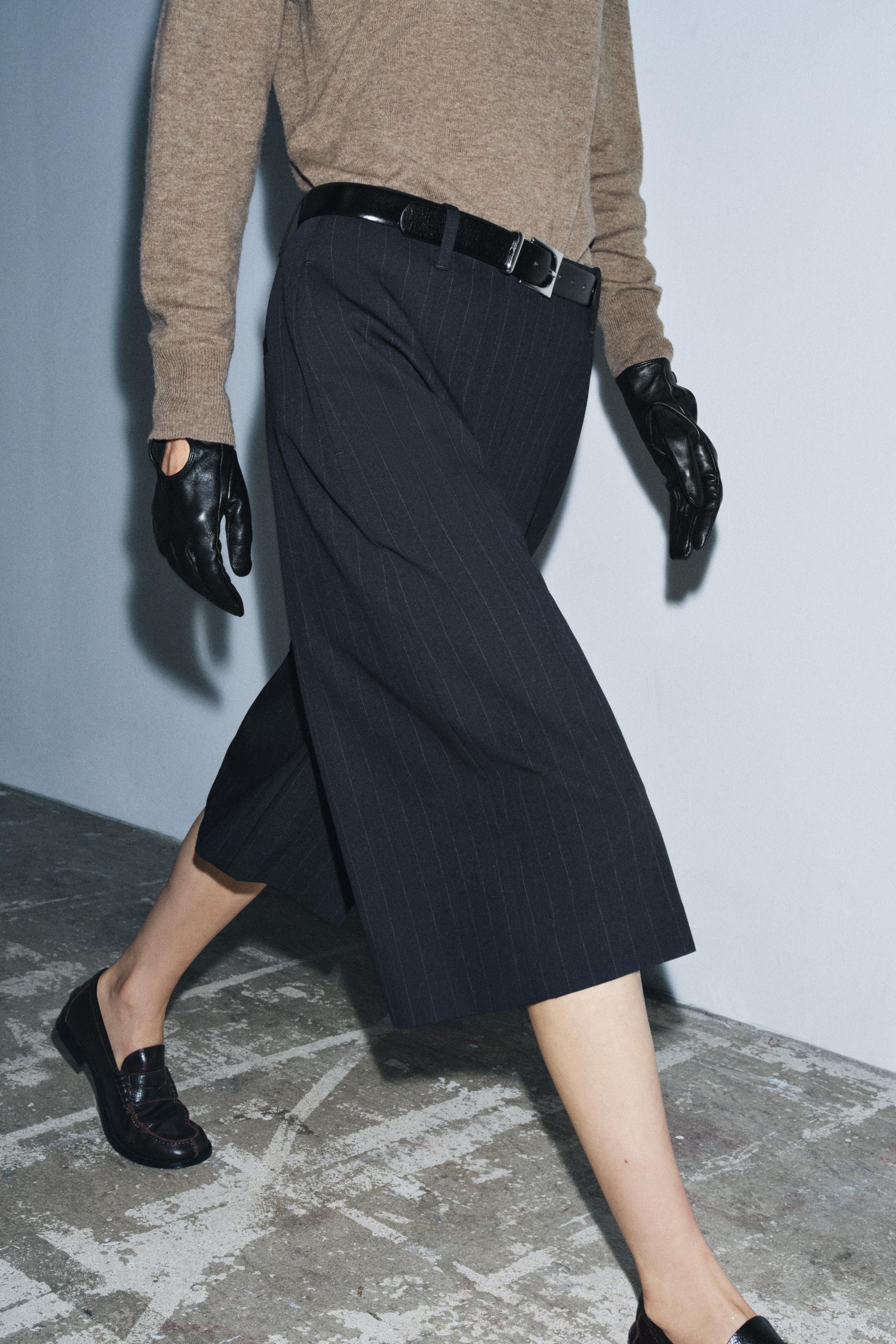 ZW COLLECTION PINSTRIPE LONG SHORTS - Navy blue | ZARA