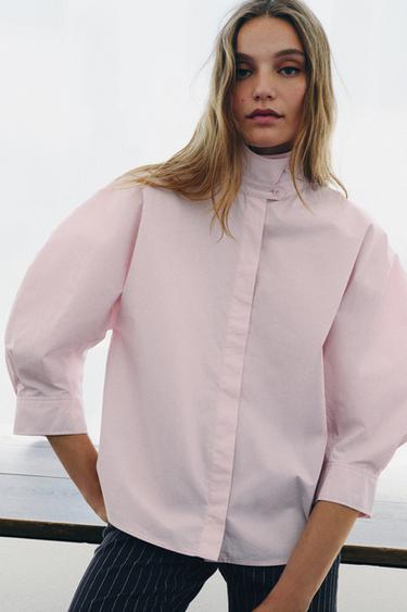 РИЗА С БУФАН РЪКАВ ZW COLLECTION - Светло розово от Zara