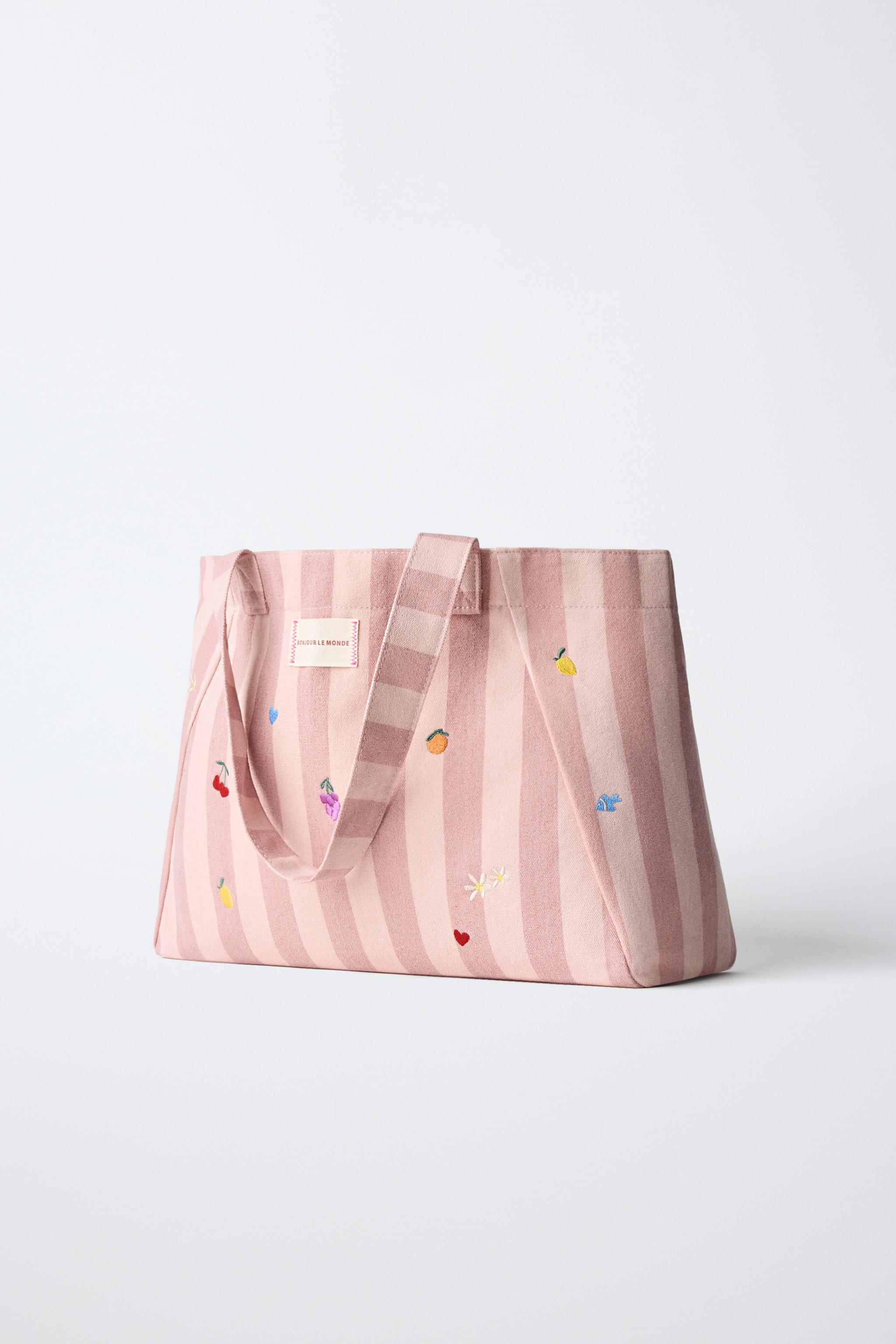 STRIPED FRUIT TOTE BAG — Multi-color