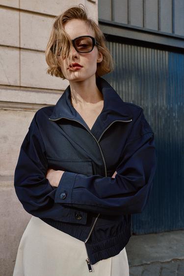 HIGH COLLAR JACKET WITH FLAP POCKETS - Navy blue by Zara - Image 3
