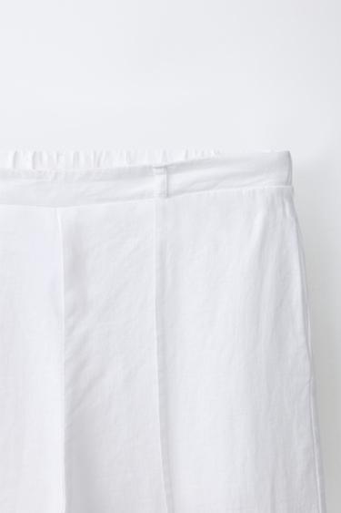 LINEN BLEND STRAIGHT TROUSERS - Oyster-white by Zara - Image 2