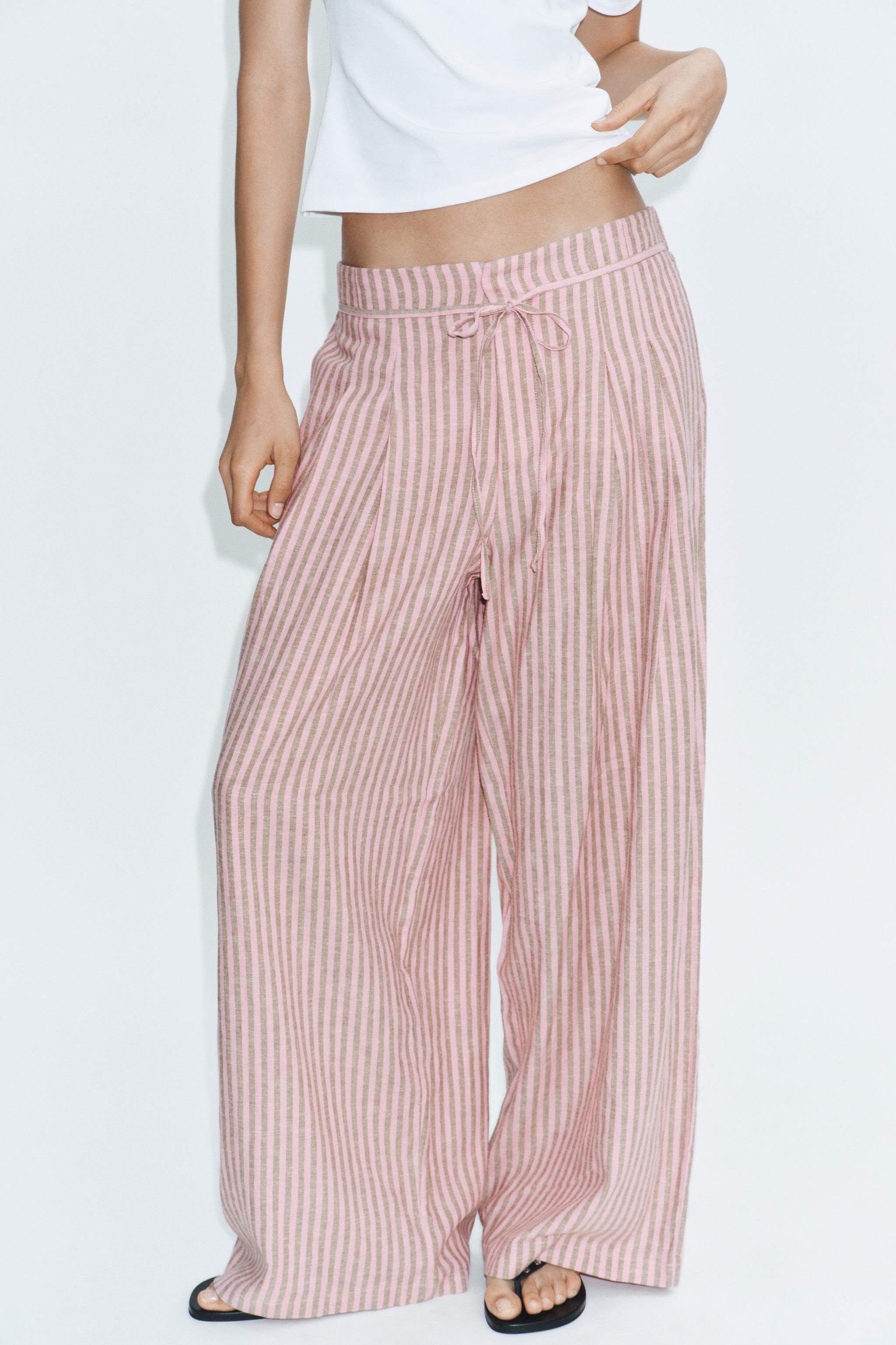 Женские брюки Zara STRIPED DRAWSTRING LINEN PANTS — фото 2