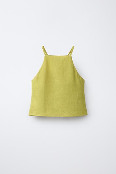 100% LINEN TOP - Olive green by Zara - Image 1