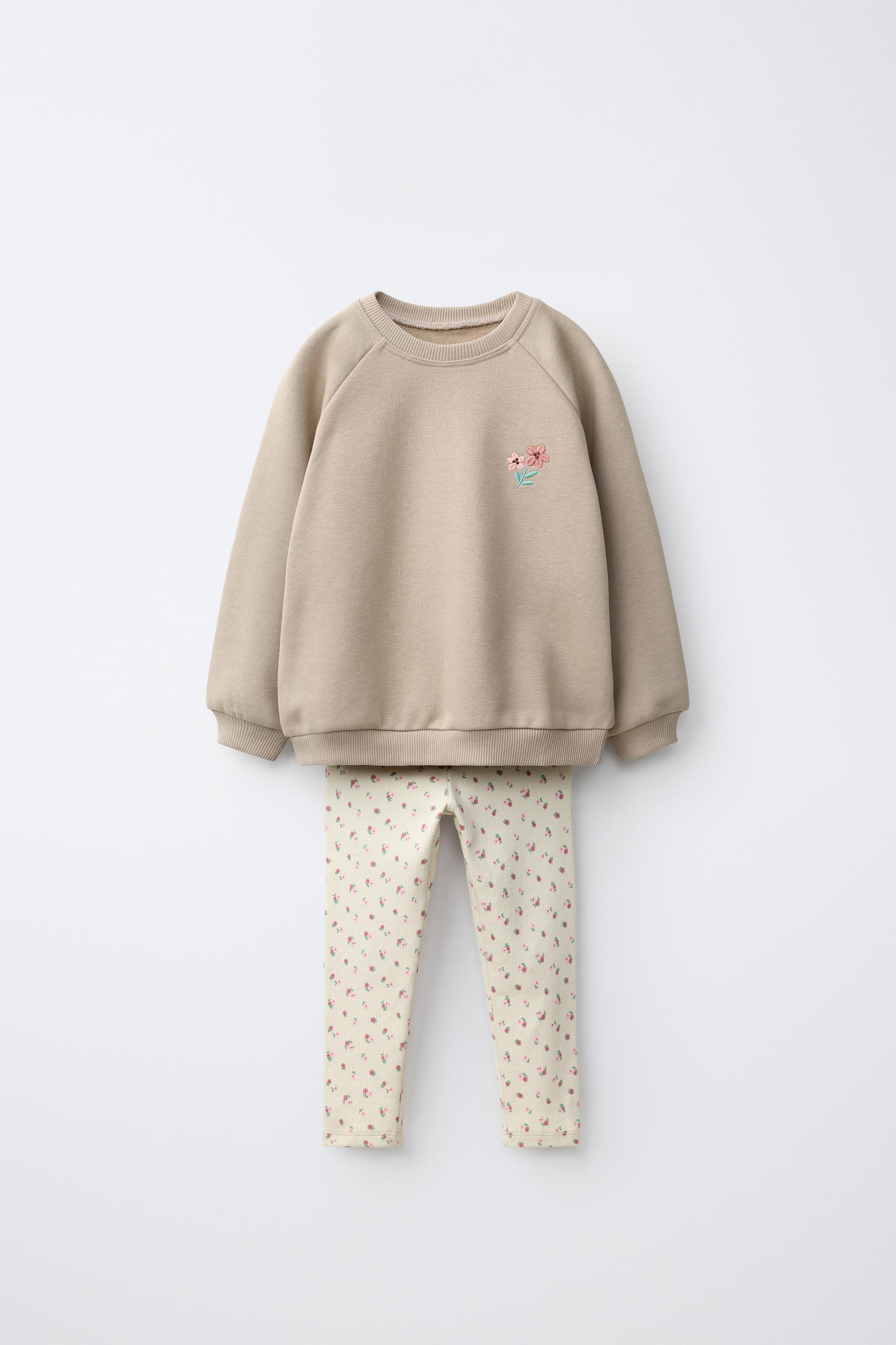 HEART PRINT RIBBED SWEATSHIRT AND LEGGINGS SET — Ecru