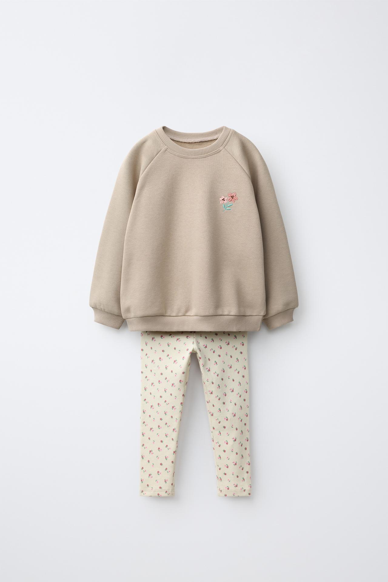 HEART PRINT SWEATSHIRT AND RIBBED LEGGING SET — Ecru
