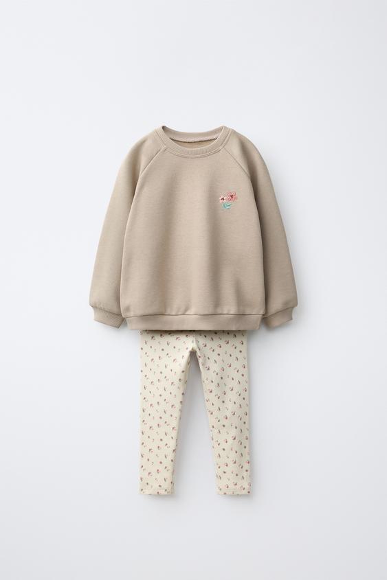 FLORAL PRINT RIB SWEATSHIRT AND LEGGINGS SET - Ecru by Zara - Image 0