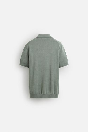 POLO EN MAILLE DE COTON ET DE SOIE - vert délavé de Zara - Image 7