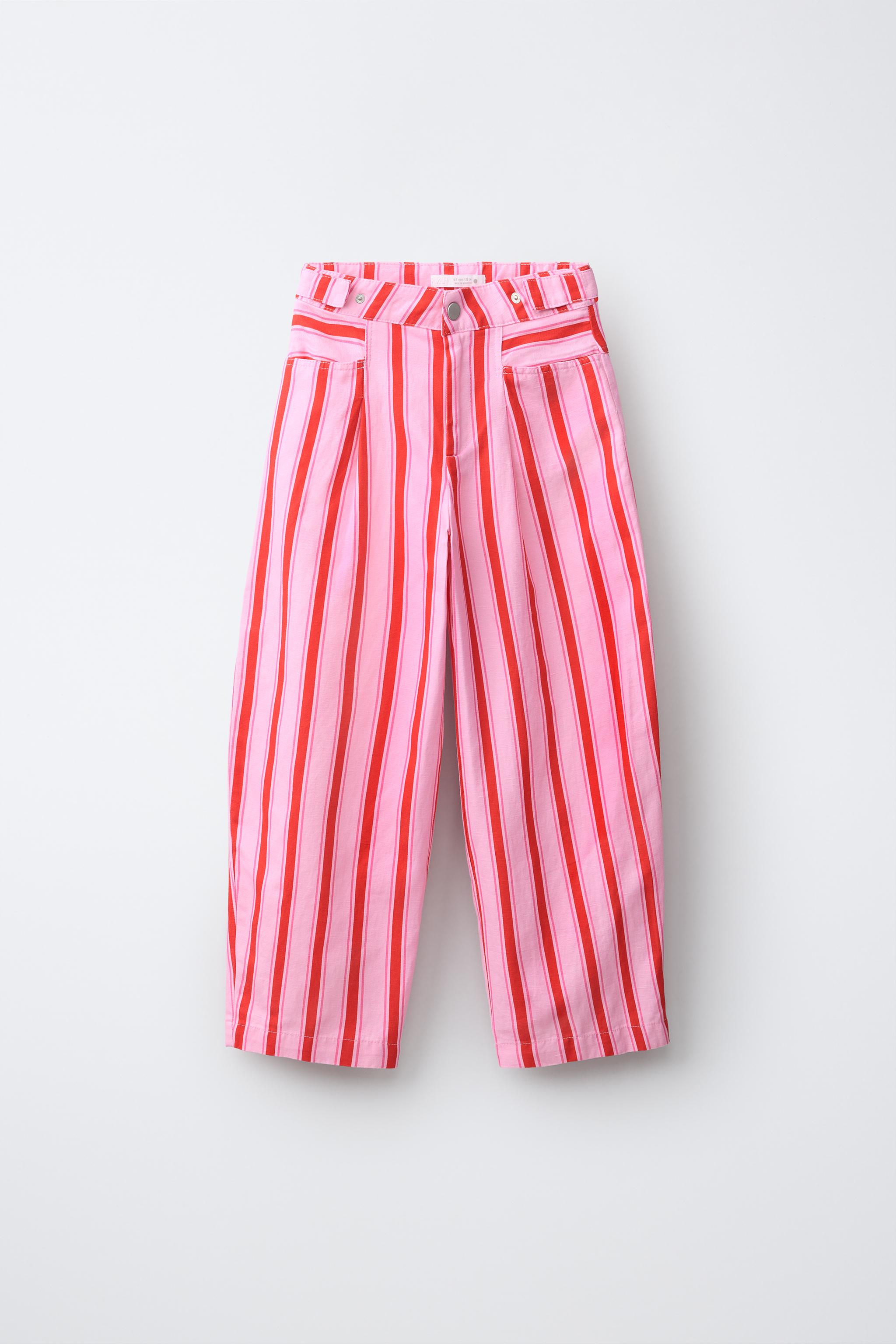 STRIPED BARREL PANTS — Pink