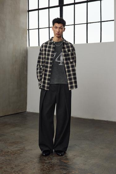 Zara 休閒版格紋襯衫 - 黑色 / 裸色