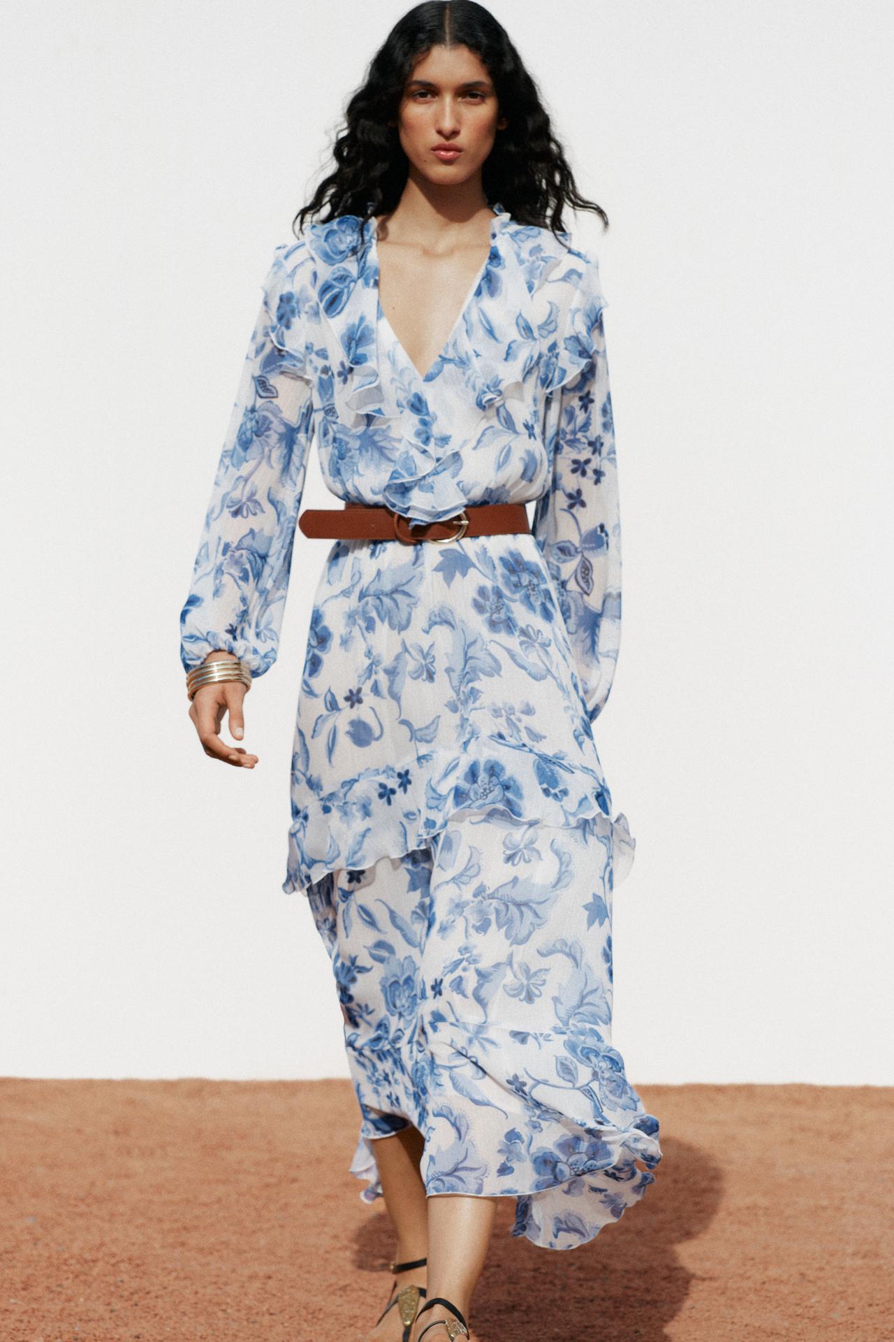 BELTED PRINTED MIDI DRESS