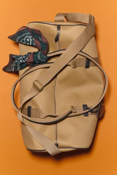 BOLSA VIAJE ALGODÓN Y PIEL - Beige / Tostado de Zara
