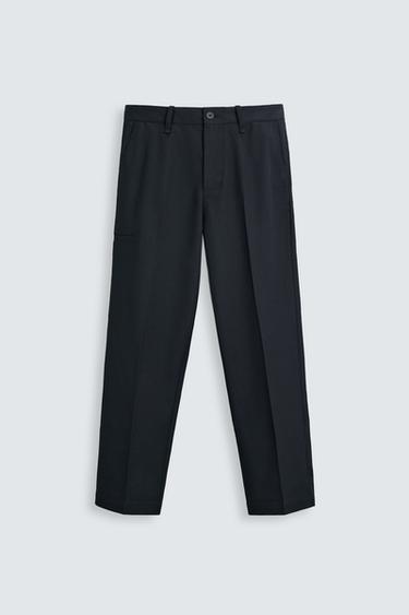 Zara STRAIGHT FIT PANTS - Navy blue