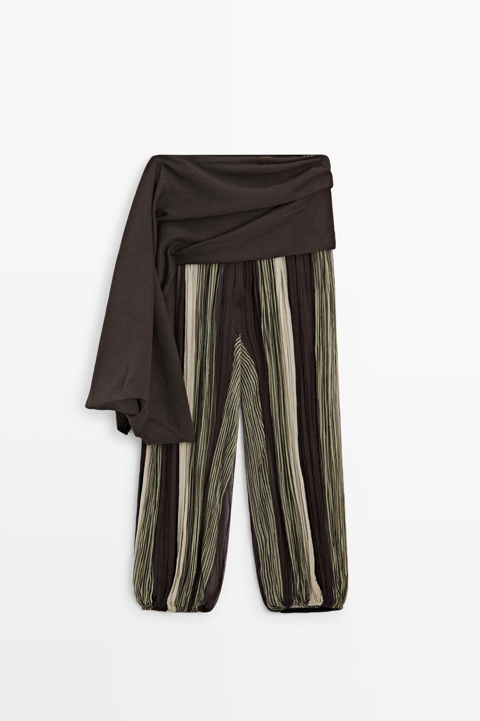 Pantalon fluide à rayures et ceinture