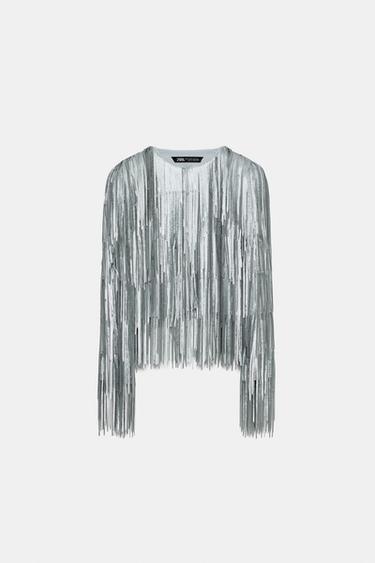 ZW COLLECTION FRINGED SEQUIN JACKET - Stone by Zara