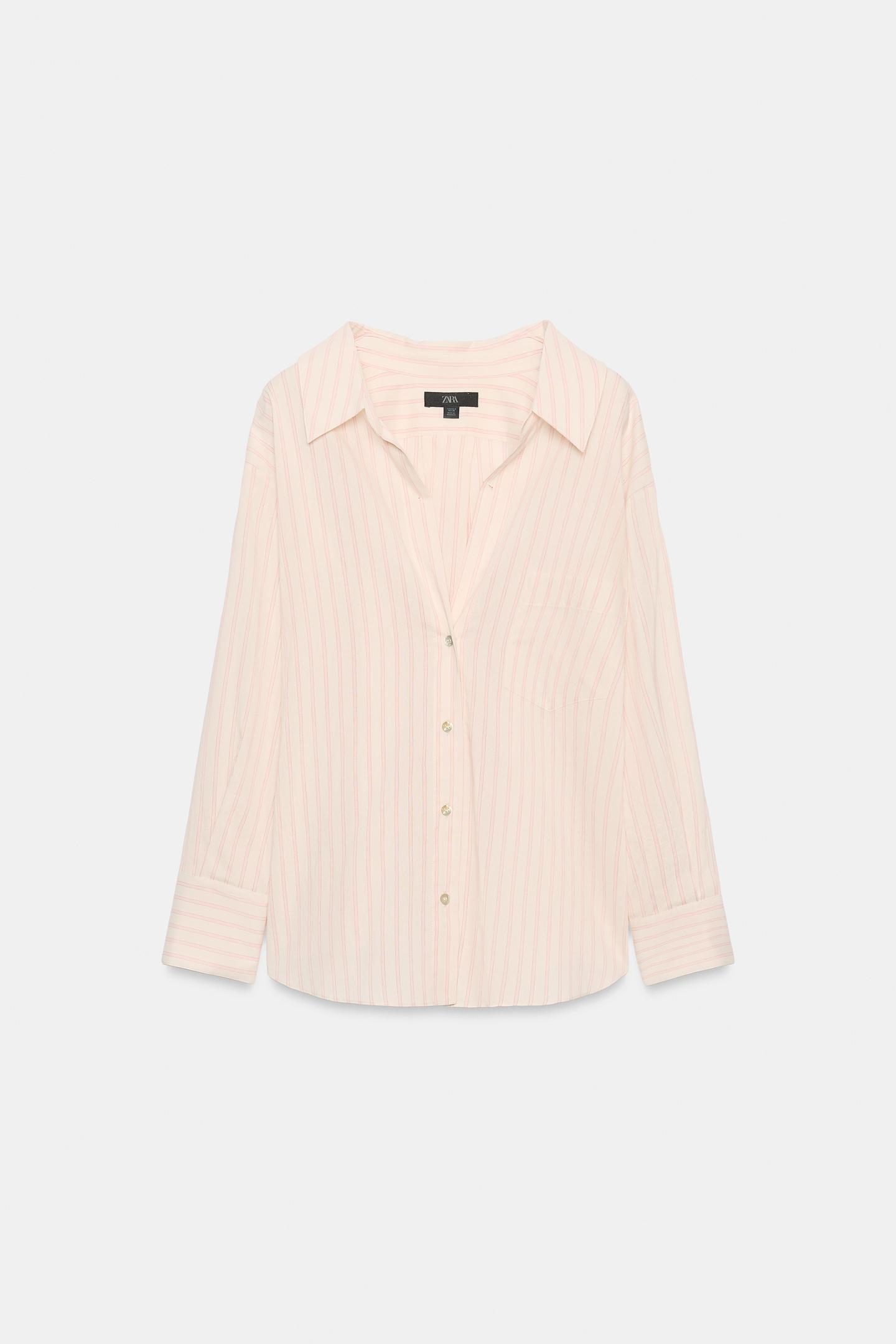 Женская рубашка Zara ZW Collection Striped, цвет: Розовый / Белый — фото 6