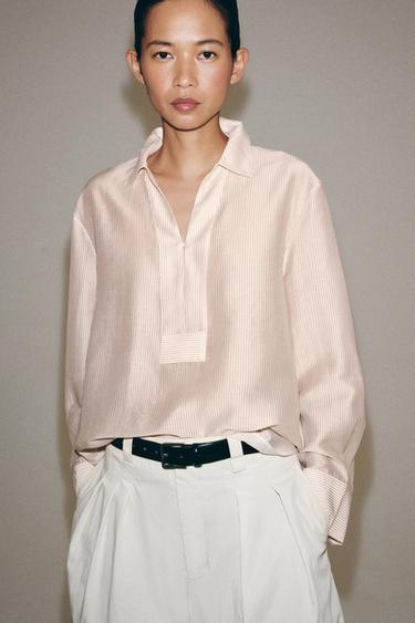 CAMISA SATINADA ZW COLLECTION - rayas de Zara
