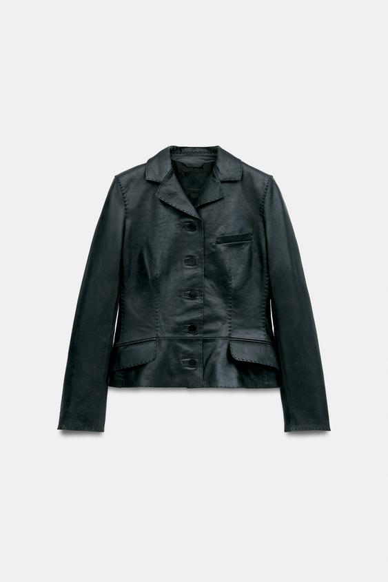 BLAZER PIEL 100% PERPUNTES ZW COLLECTION - Negro lavado de Zara - Imagen 0