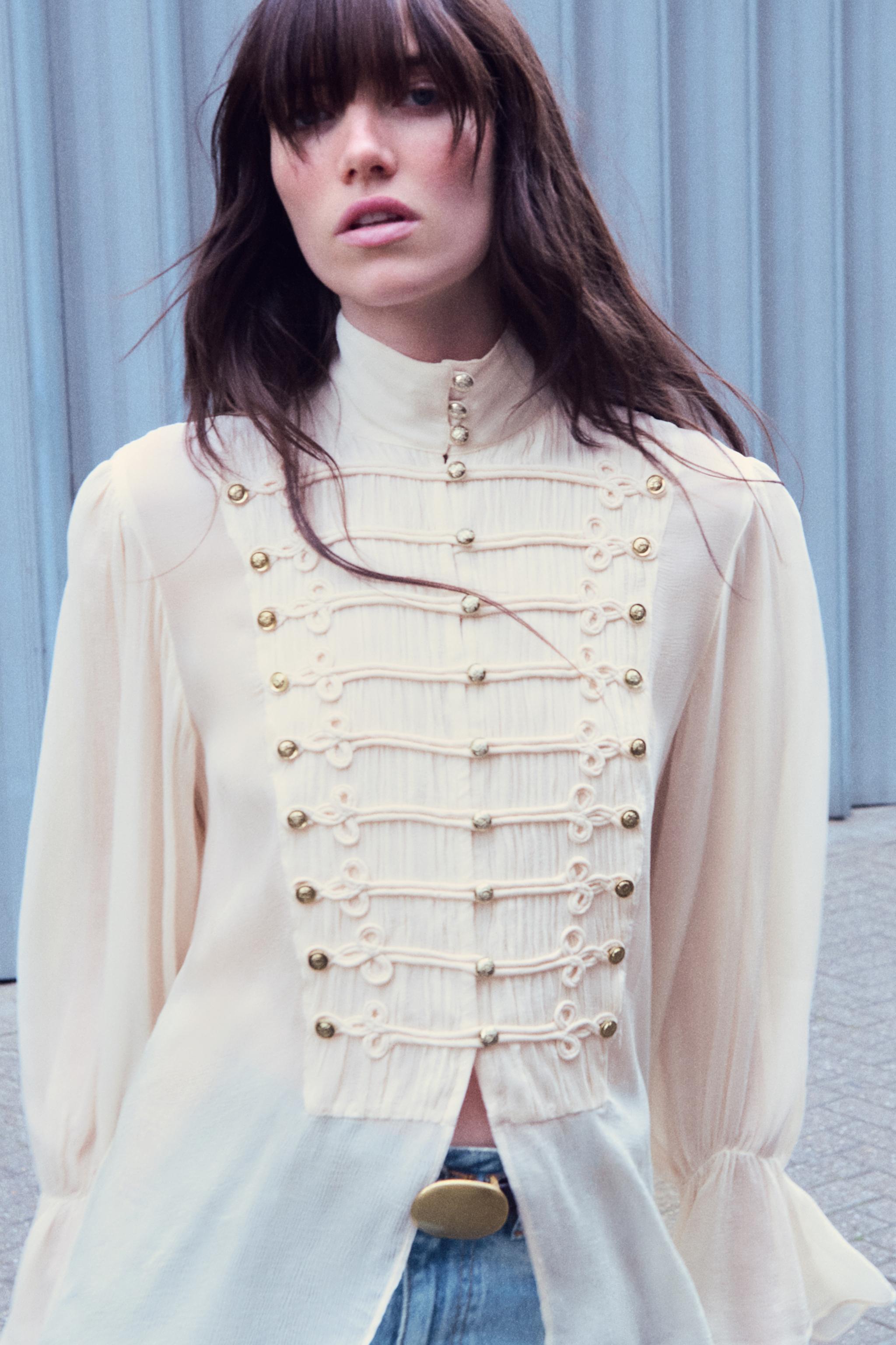 ZW COLLECTION ROMANTIC FROG FASTENING SHIRT — Ecru