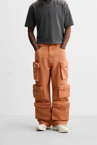 CALÇA CARGO COM BOLSOS - Laranja da Zara