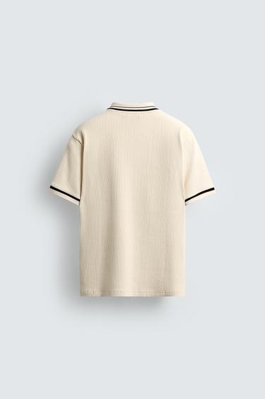 POLO CÔTELÉ CONTRASTE - Écru de Zara - Image 6