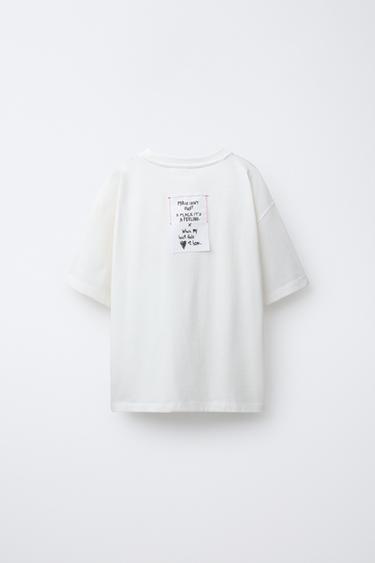 T-SHIRT CŒURS INSCRIPTION BRODÉE - Blanc de Zara - Image 1