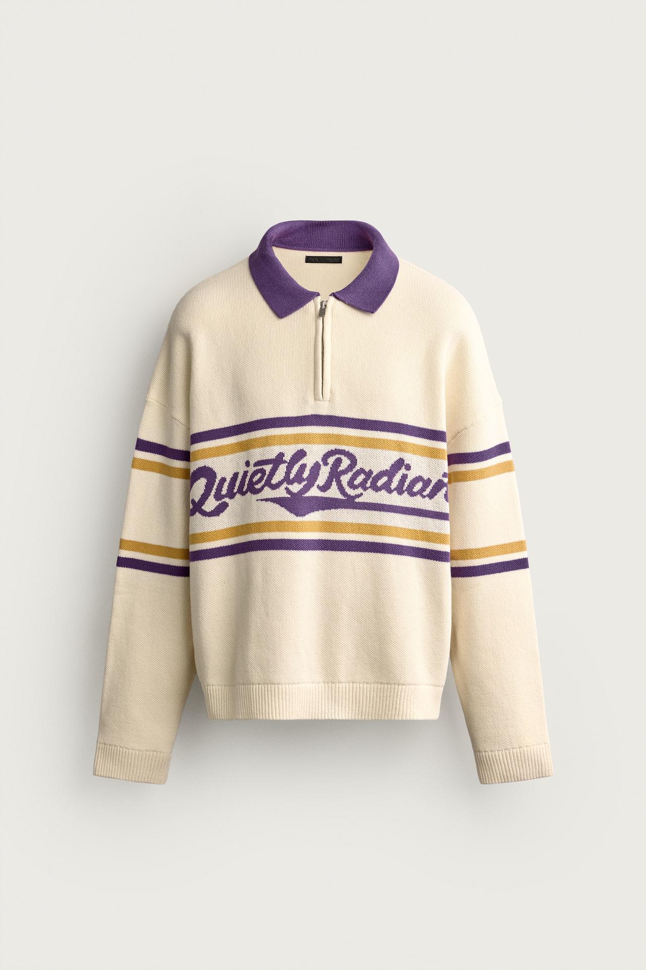 CONTRAST TEXT JACQUARD POLO — Oyster-white