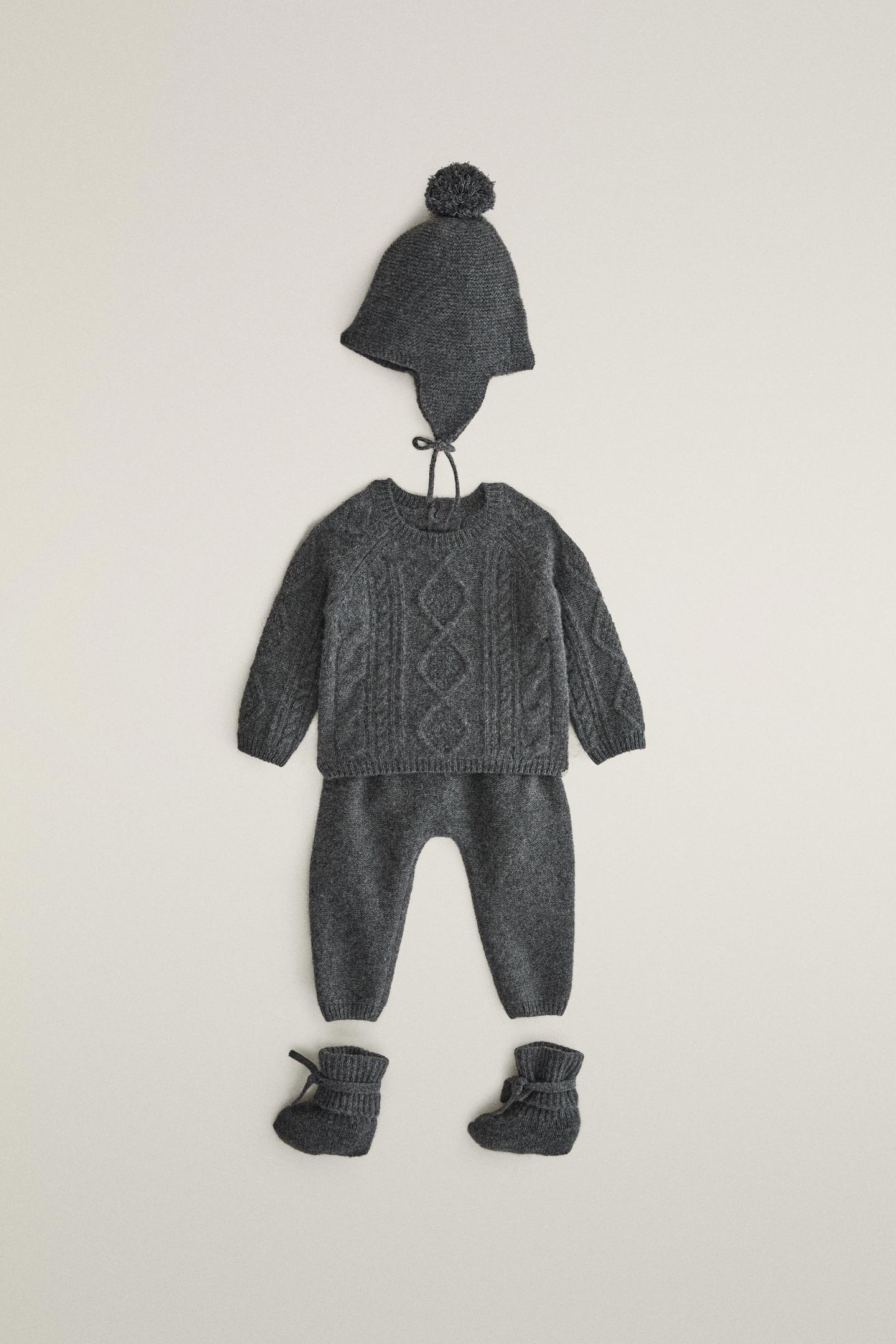 Детские пинетки Zara Cashmere Cable-Knit Baby Booties, цвет: Тёмный серый — фото 4