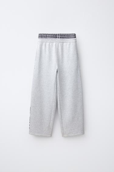 STRAIGHT-LEG DOUBLE-WAISTBAND PANTS — Gray marl 1