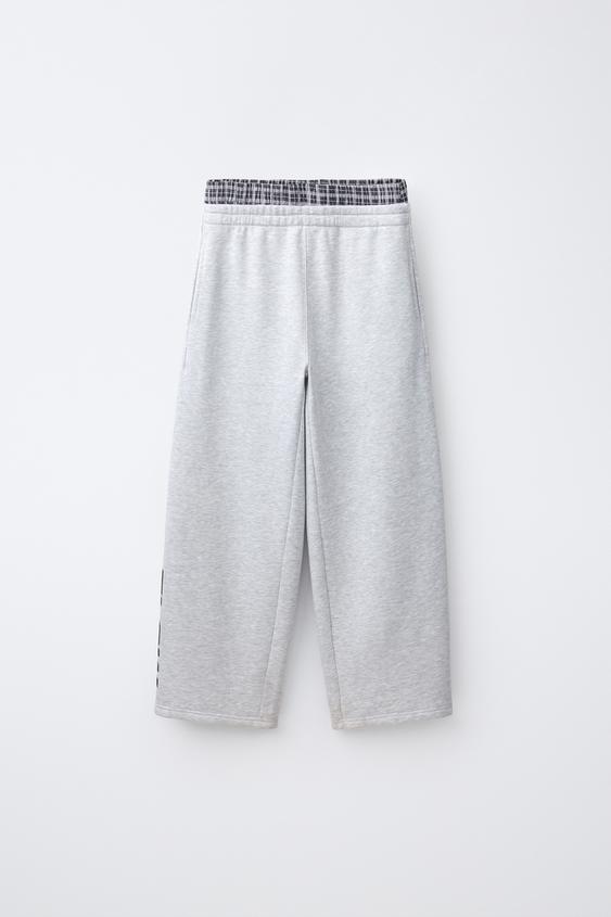 Zara 雙層腰身直筒長褲 - 斑紋灰色 - 圖片 0