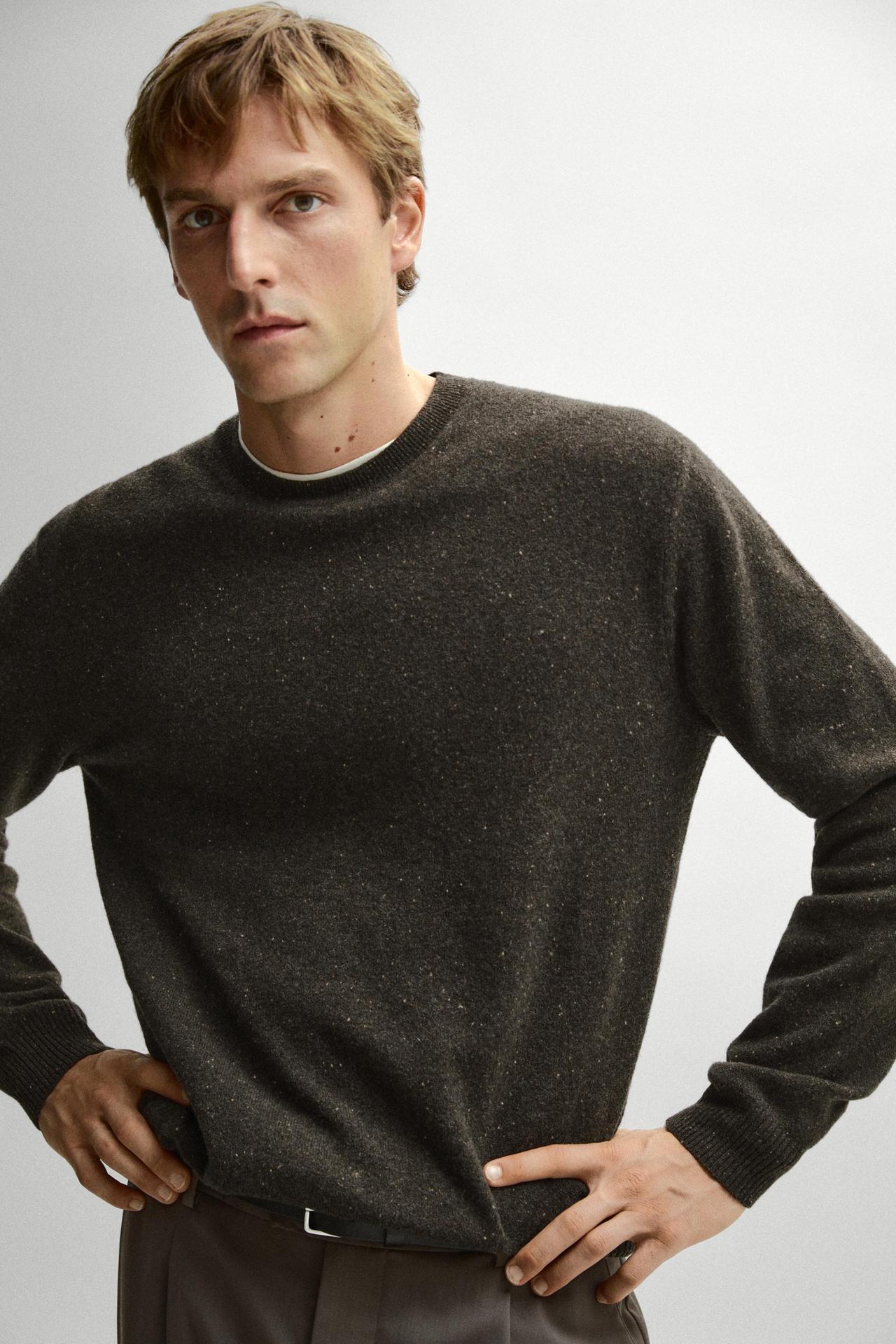 Heathered wool knit sweater — Brown