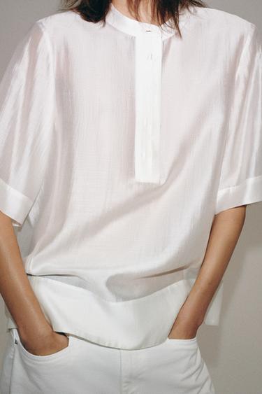 ZW COLLECTION FLOWING SHORT SLEEVE BLOUSE - White by Zara