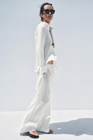 Zara 100% LINEN SHIRT ZW COLLECTION - White