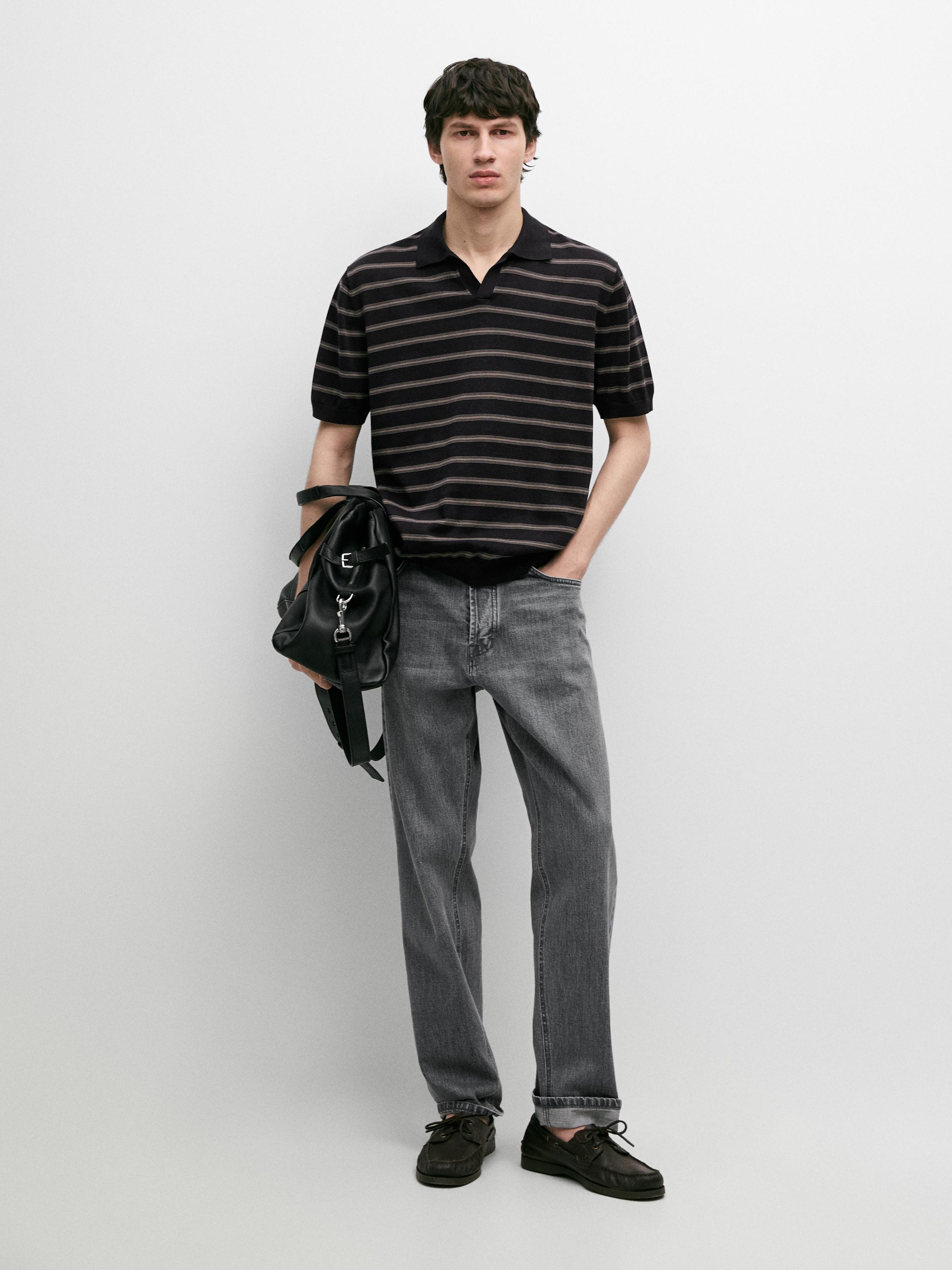 Knit polo shirt with contrast stripes