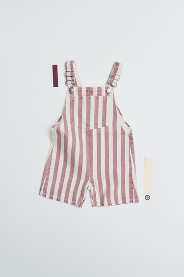 STRIPED TWILL SHORT DUNGAREES - Ecru / Red by Zara - Image 6