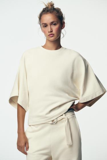 RUSTIC SHORT SLEEVE SWEATSHIRT - Ecru by Zara - Image 1