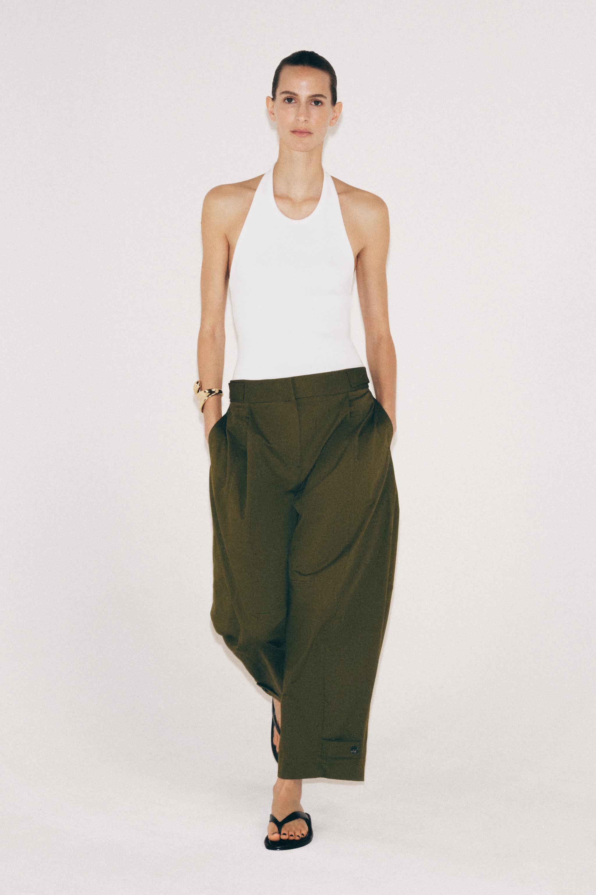 ZW COLLECTION CHINO PANTS WITH BELT LOOPS - Olive green | ZARA