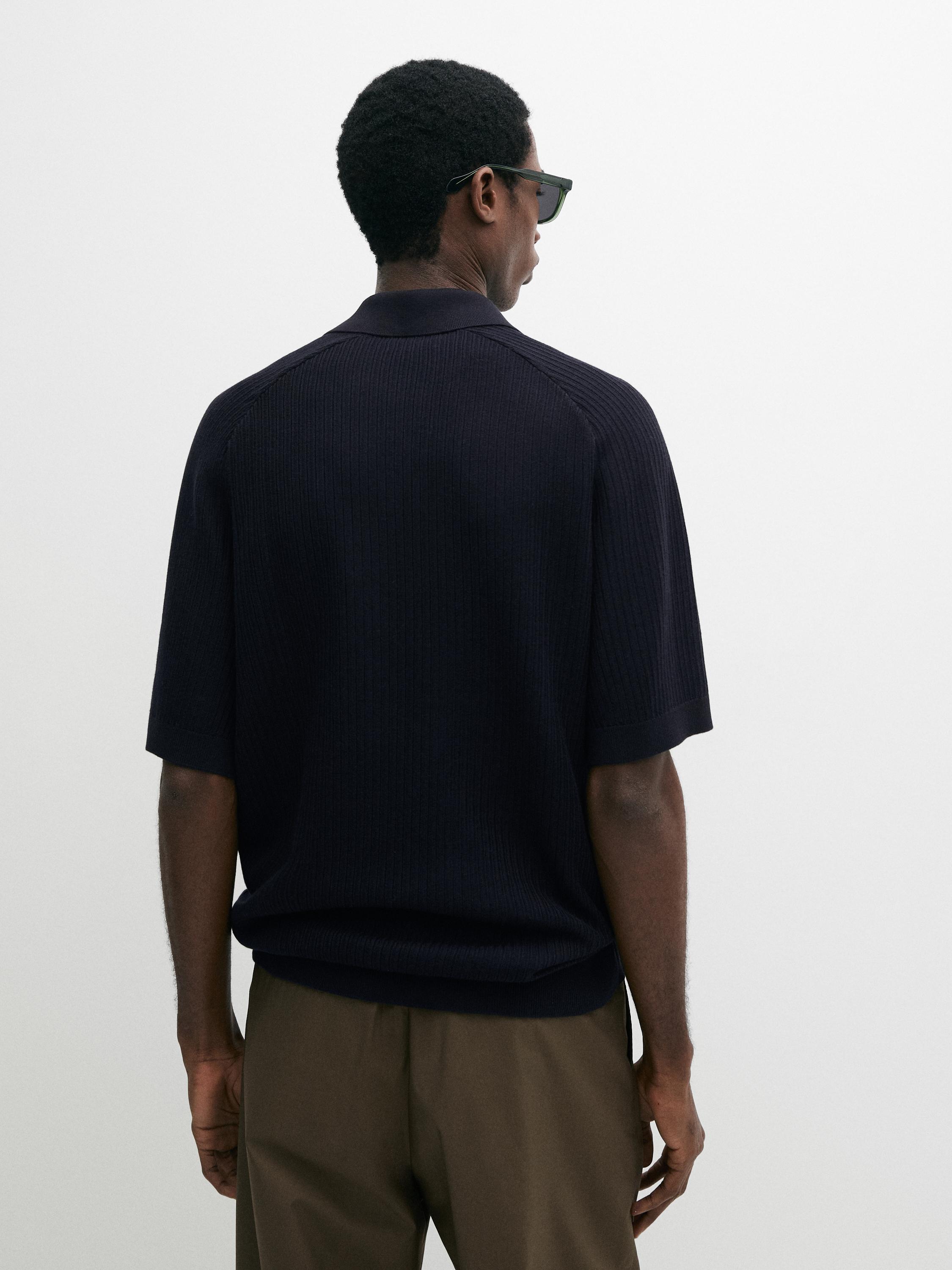 Pull polo en maille côtelée de coton
