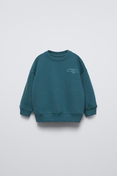 SWEATSHIRT WITH EMBROIDERED SLOGAN - Bluish by Zara